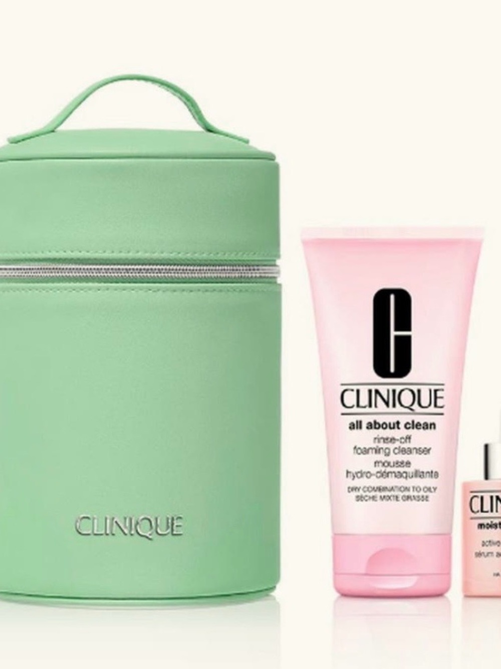NWT Clinique Mint Green Travel Case with Cleanser and Serum